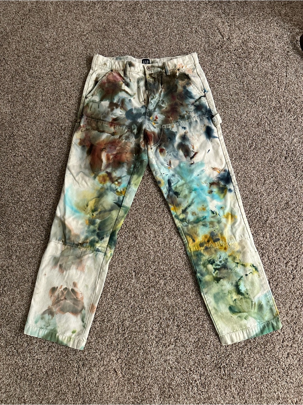 GAP Cream Painterly Multi-Color Work Pants